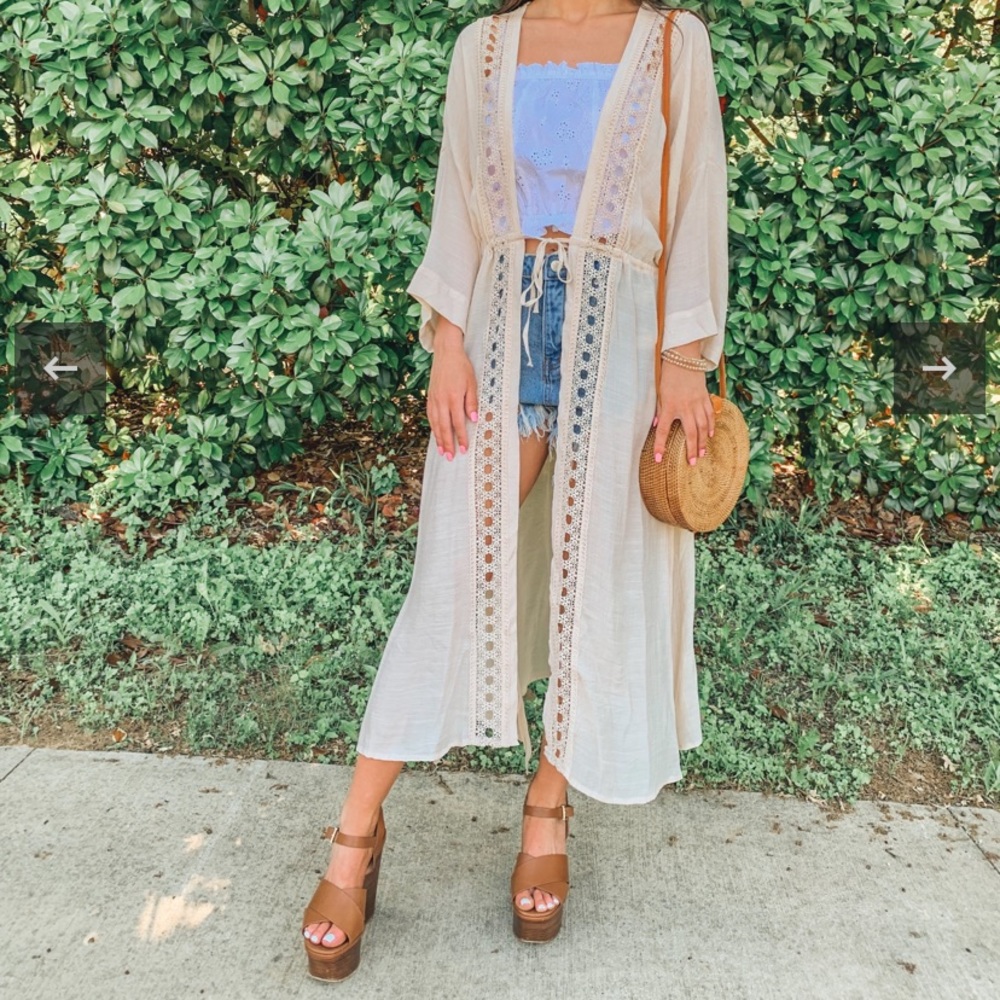 Lace Detail Maxi Kimono
